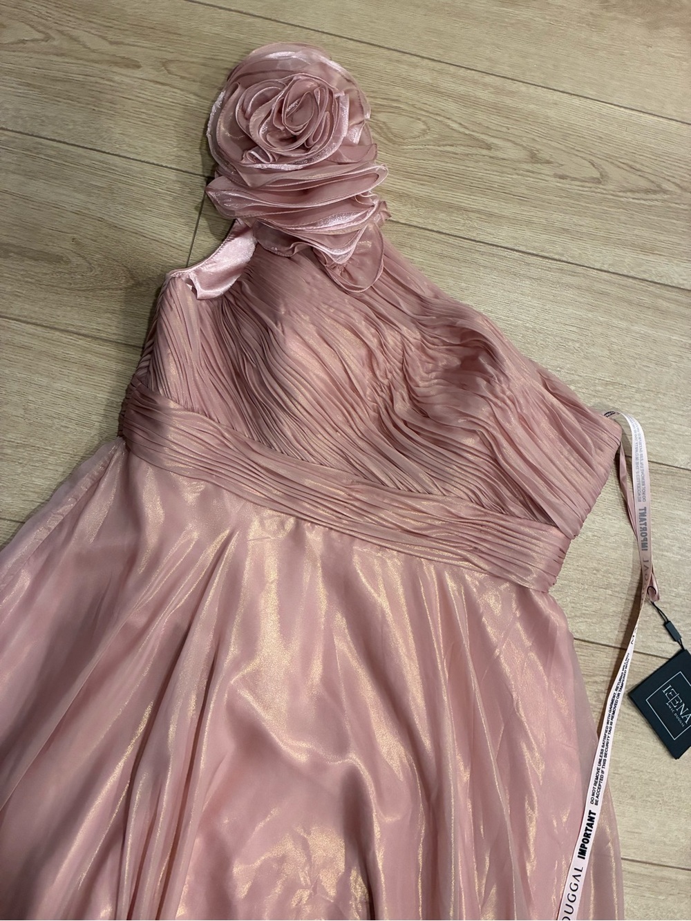 NWT Ieena for MacDuggal Pink Rosette One Shoulder Tea Length Dress Size 14